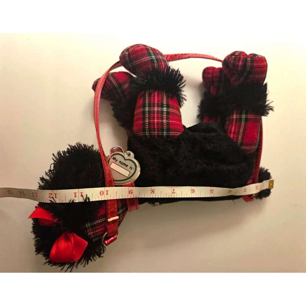 Poochie & Co Novelty Black Plush Poodle Purse Red Plaid Dog Shoulder Bag 13